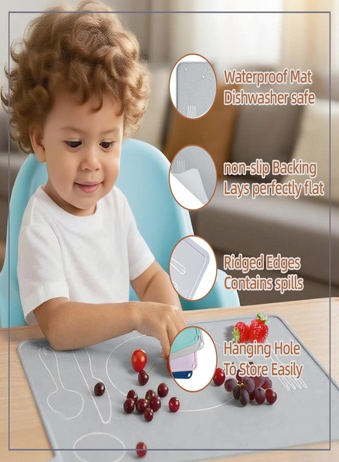 SeewtLice 4 Pcs Toddler Placemats: Non-Slip Silicone Baby Placemat for Dining Table, 16x12 Inch Reusable Food Mat for Kids Learning, Eating & Travel (Soft Colors) - Image 3